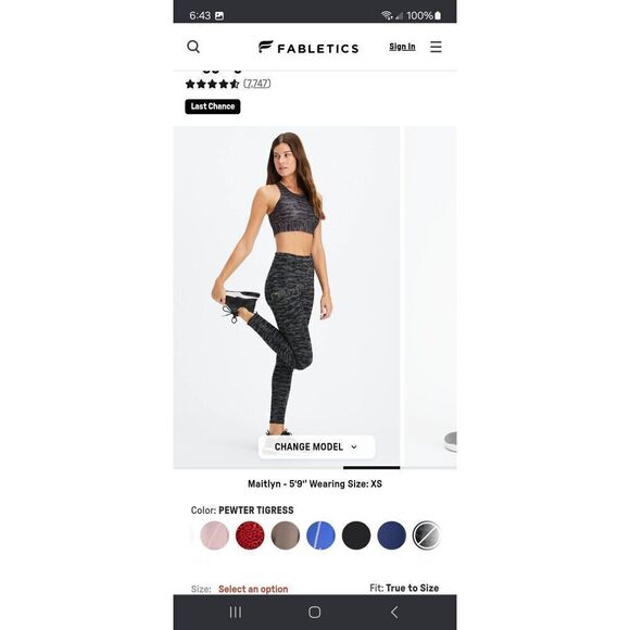 New Small Fabletic Tigress Therma Flex High Waist Cold Weather Leggings w Pocket - Picture 4 of 8